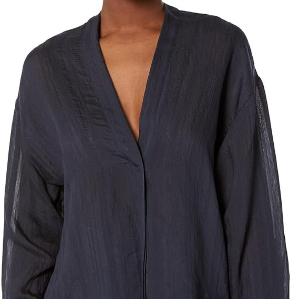 Vince Costal Blue Drapey Stripe V-Neck Blouse